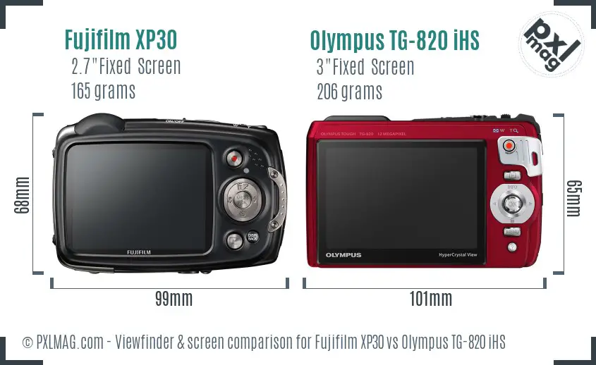 Fujifilm XP30 vs Olympus TG-820 iHS Screen and Viewfinder comparison