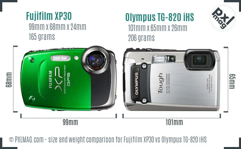 Fujifilm XP30 vs Olympus TG-820 iHS size comparison