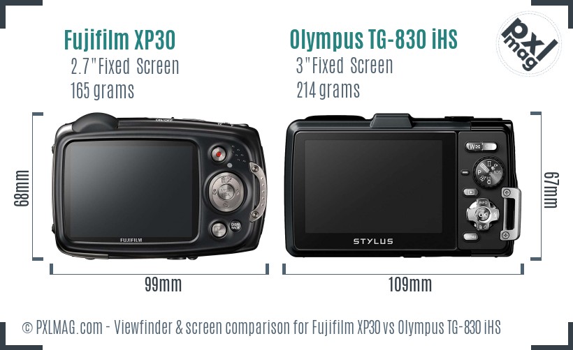 Fujifilm XP30 vs Olympus TG-830 iHS Screen and Viewfinder comparison