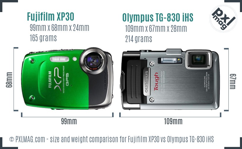 Fujifilm XP30 vs Olympus TG-830 iHS size comparison