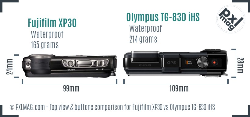 Fujifilm XP30 vs Olympus TG-830 iHS top view buttons comparison