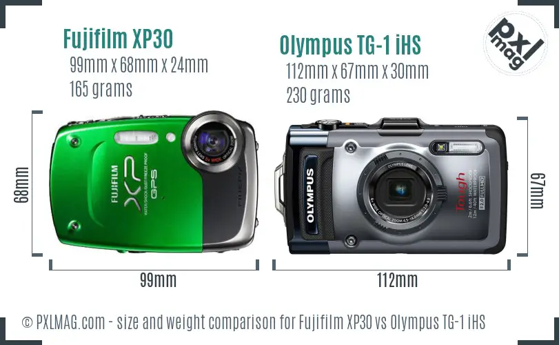 Fujifilm XP30 vs Olympus TG-1 iHS size comparison