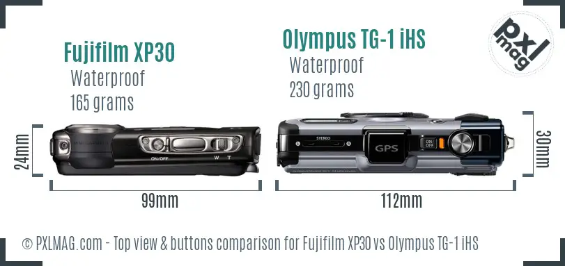 Fujifilm XP30 vs Olympus TG-1 iHS top view buttons comparison