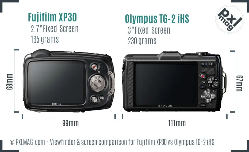 Fujifilm XP30 vs Olympus TG-2 iHS Screen and Viewfinder comparison