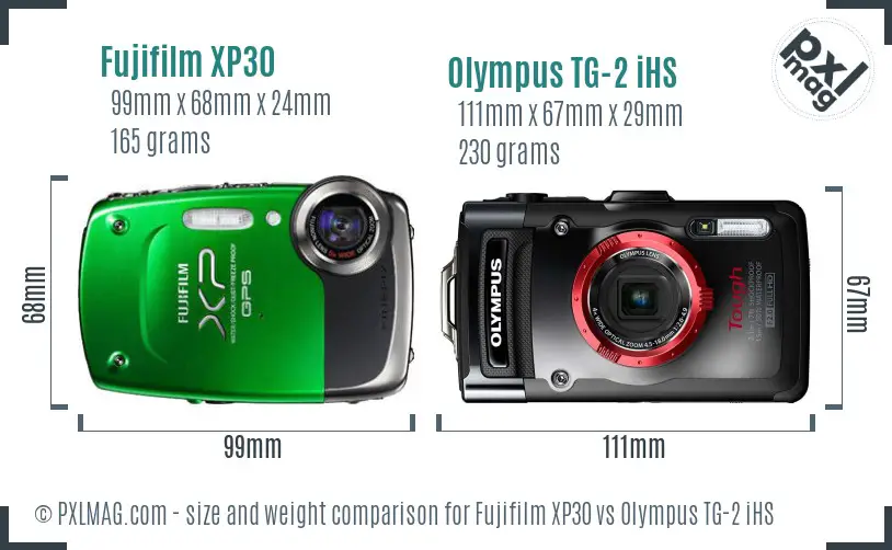Fujifilm XP30 vs Olympus TG-2 iHS size comparison