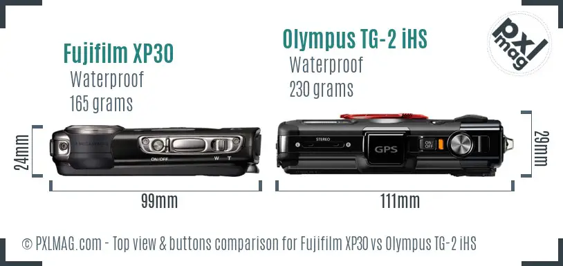 Fujifilm XP30 vs Olympus TG-2 iHS top view buttons comparison