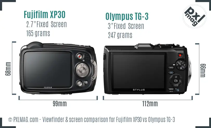 Fujifilm XP30 vs Olympus TG-3 Screen and Viewfinder comparison