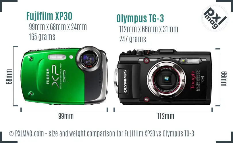 Fujifilm XP30 vs Olympus TG-3 size comparison