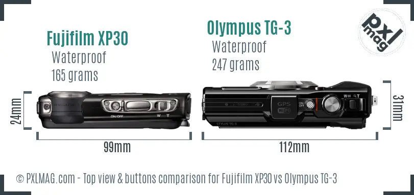 Fujifilm XP30 vs Olympus TG-3 top view buttons comparison