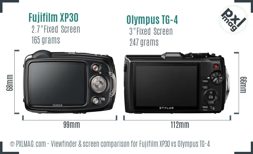 Fujifilm XP30 vs Olympus TG-4 Screen and Viewfinder comparison