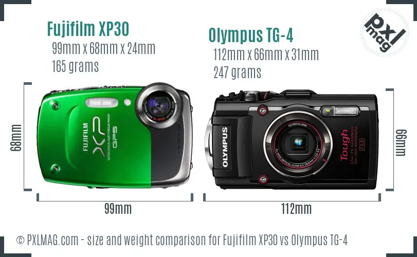 Fujifilm XP30 vs Olympus TG-4 size comparison