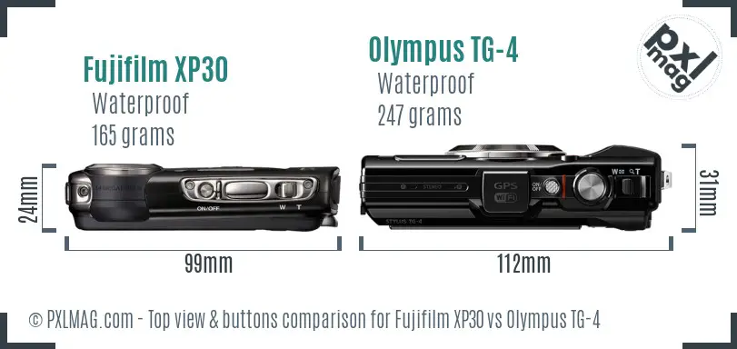 Fujifilm XP30 vs Olympus TG-4 top view buttons comparison