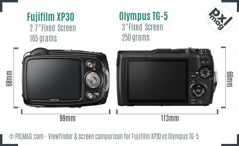Fujifilm XP30 vs Olympus TG-5 Screen and Viewfinder comparison