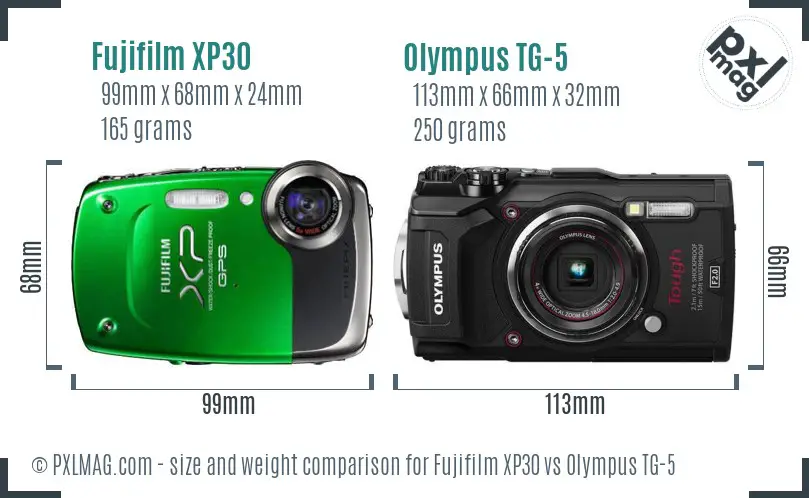 Fujifilm XP30 vs Olympus TG-5 size comparison