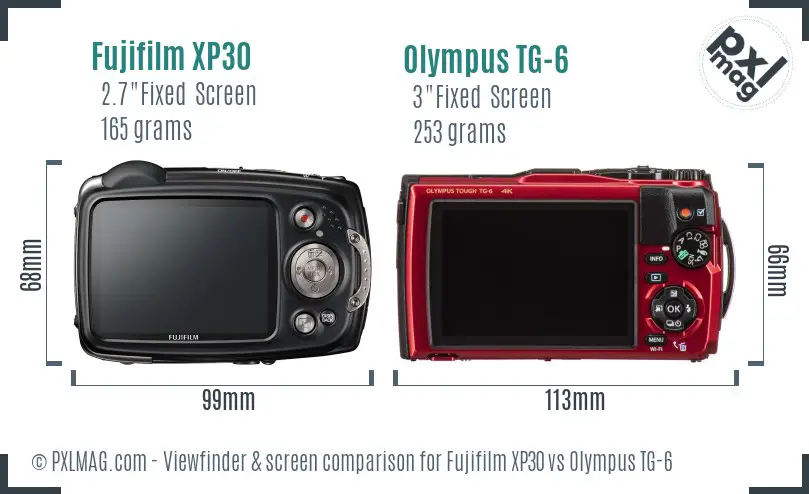 Fujifilm XP30 vs Olympus TG-6 Screen and Viewfinder comparison