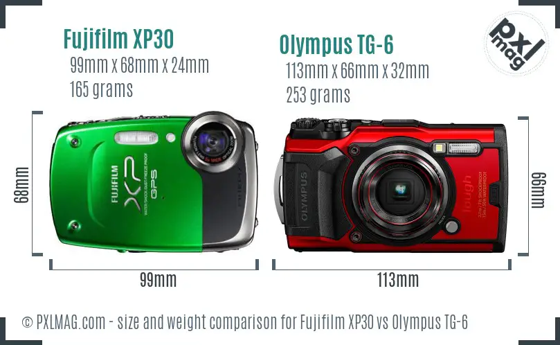 Fujifilm XP30 vs Olympus TG-6 size comparison