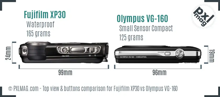 Fujifilm XP30 vs Olympus VG-160 top view buttons comparison Fujifilm XP30 vs Olympus VG-160 top view buttons comparison