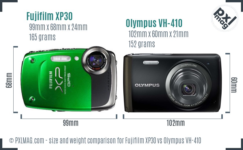 Fujifilm XP30 vs Olympus VH-410 size comparison