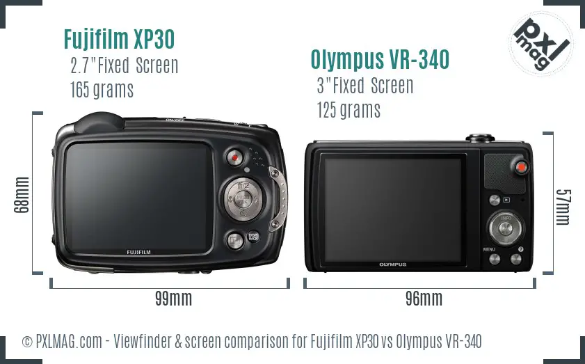 Fujifilm XP30 vs Olympus VR-340 Screen and Viewfinder comparison