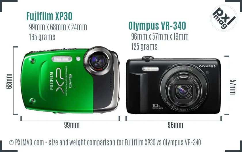 Fujifilm XP30 vs Olympus VR-340 size comparison