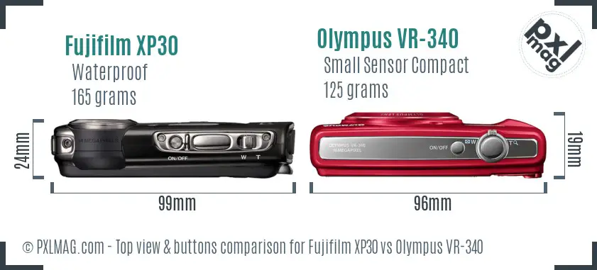 Fujifilm XP30 vs Olympus VR-340 top view buttons comparison