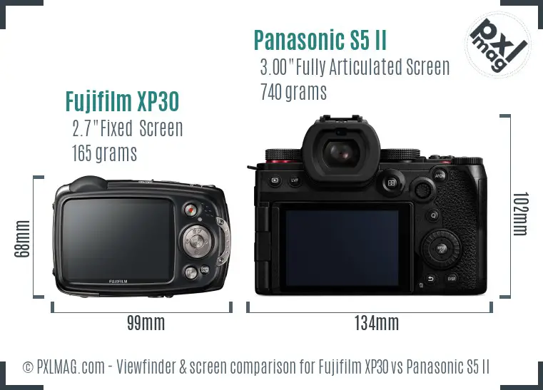 Fujifilm XP30 vs Panasonic S5 II Screen and Viewfinder comparison Fujifilm XP30 vs Panasonic S5 II Screen and Viewfinder comparison