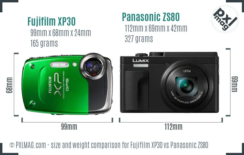 Fujifilm XP30 vs Panasonic ZS80 size comparison