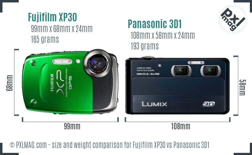 Fujifilm XP30 vs Panasonic 3D1 size comparison