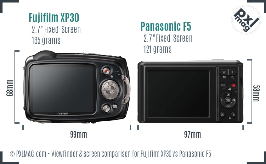 Fujifilm XP30 vs Panasonic F5 Screen and Viewfinder comparison