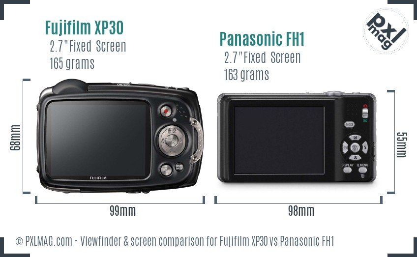 Fujifilm XP30 vs Panasonic FH1 Screen and Viewfinder comparison