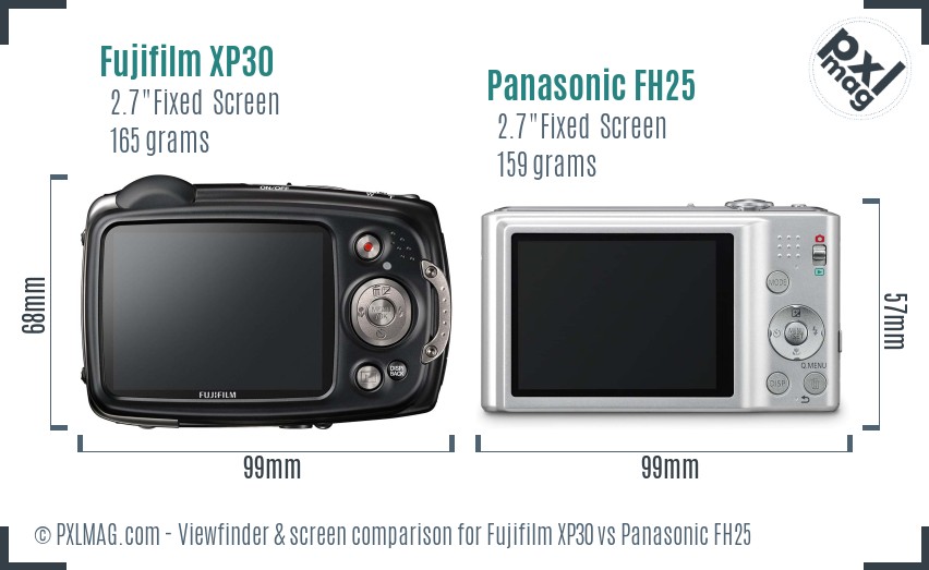 Fujifilm XP30 vs Panasonic FH25 Screen and Viewfinder comparison