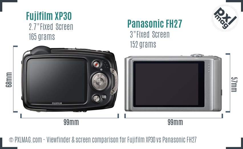 Fujifilm XP30 vs Panasonic FH27 Screen and Viewfinder comparison