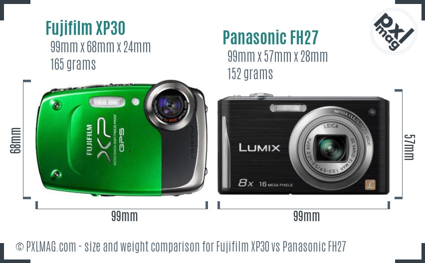 Fujifilm XP30 vs Panasonic FH27 size comparison