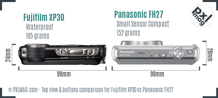 Fujifilm XP30 vs Panasonic FH27 top view buttons comparison