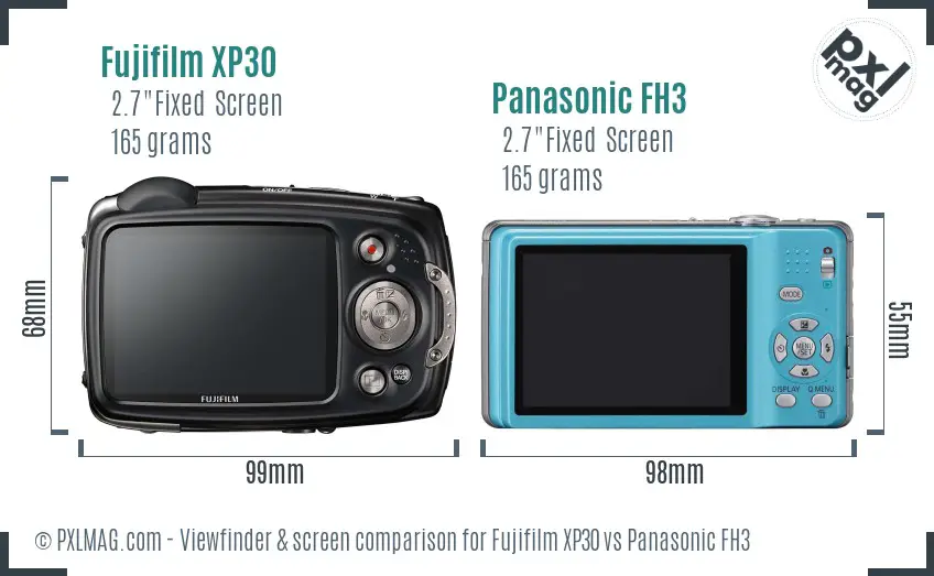 Fujifilm XP30 vs Panasonic FH3 Screen and Viewfinder comparison