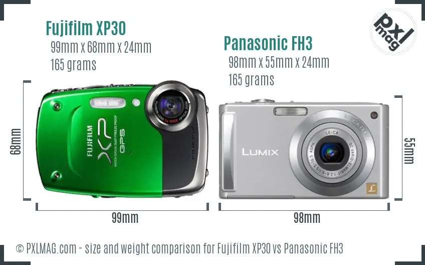 Fujifilm XP30 vs Panasonic FH3 size comparison