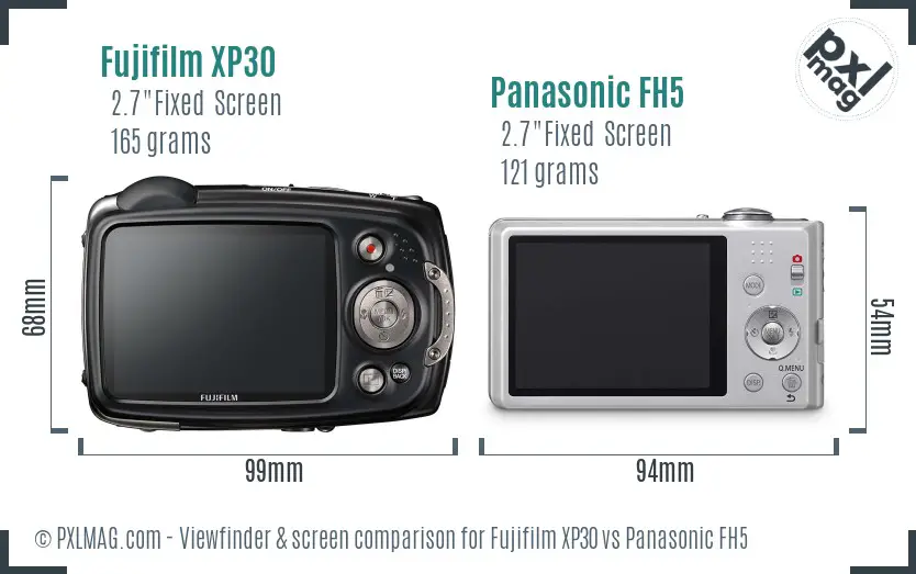Fujifilm XP30 vs Panasonic FH5 Screen and Viewfinder comparison