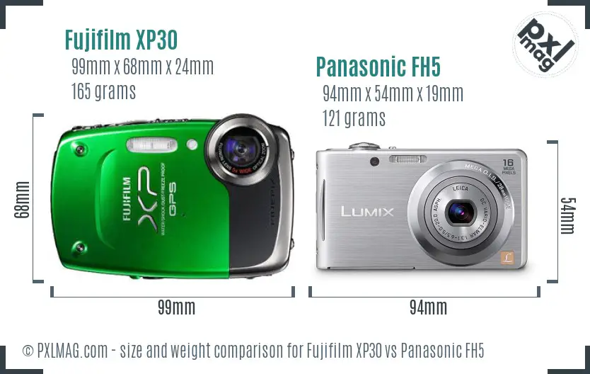 Fujifilm XP30 vs Panasonic FH5 size comparison