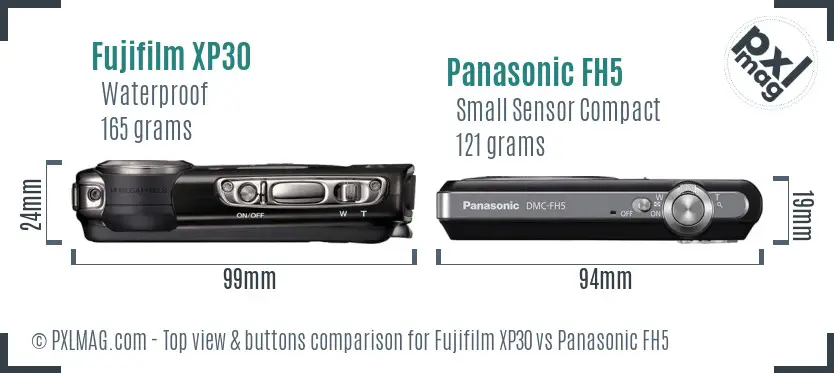 Fujifilm XP30 vs Panasonic FH5 top view buttons comparison