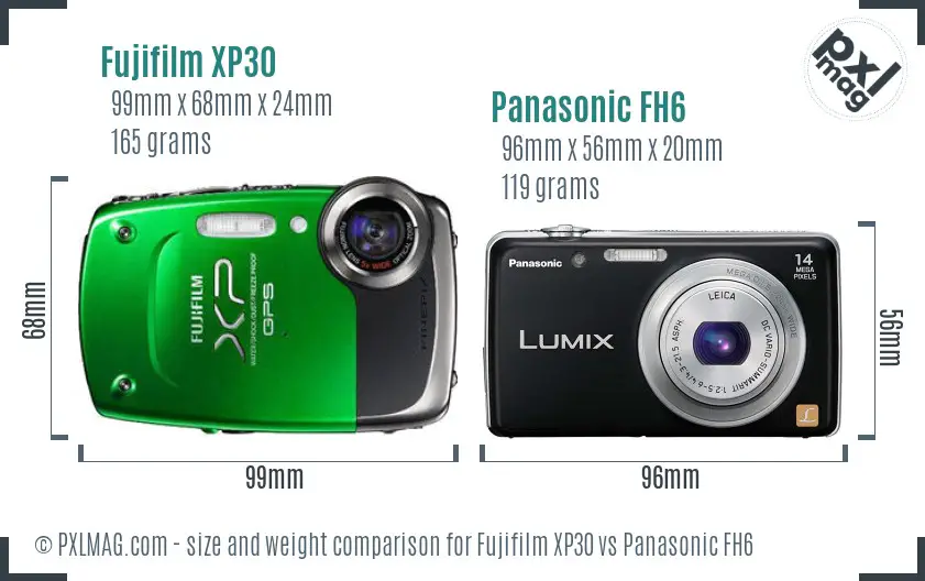 Fujifilm XP30 vs Panasonic FH6 size comparison