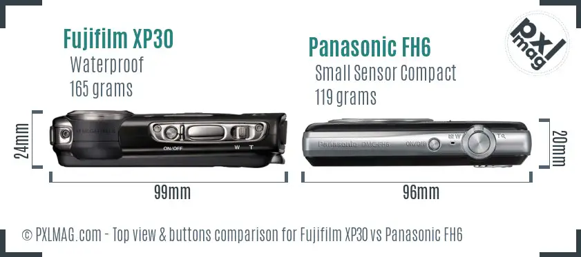 Fujifilm XP30 vs Panasonic FH6 top view buttons comparison