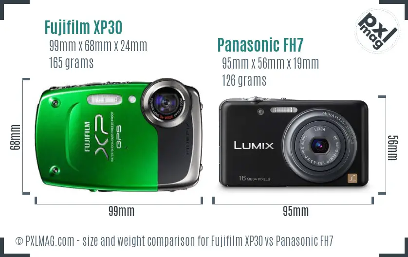 Fujifilm XP30 vs Panasonic FH7 size comparison