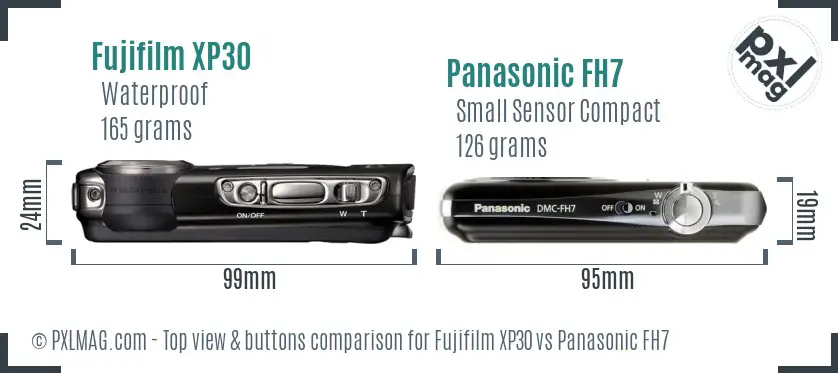 Fujifilm XP30 vs Panasonic FH7 top view buttons comparison