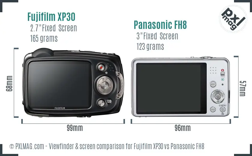 Fujifilm XP30 vs Panasonic FH8 Screen and Viewfinder comparison