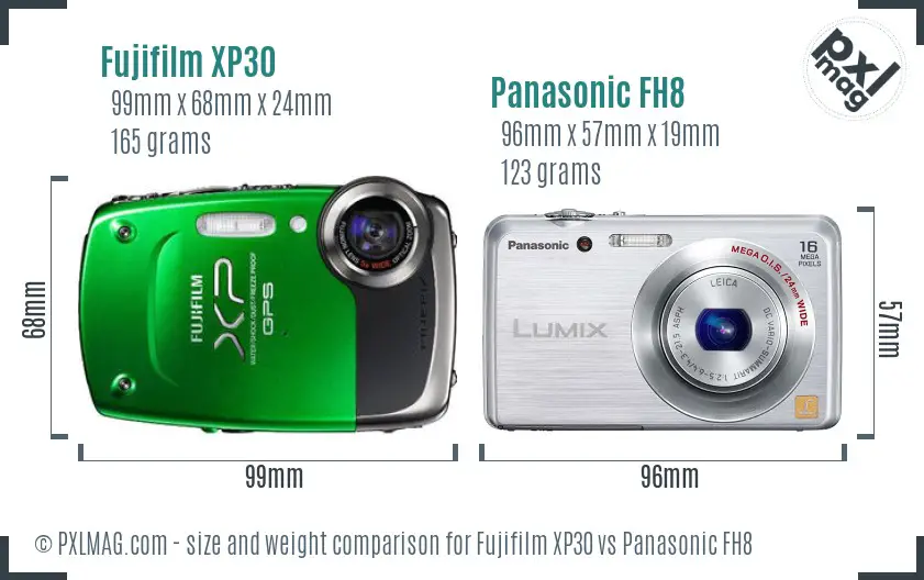 Fujifilm XP30 vs Panasonic FH8 size comparison