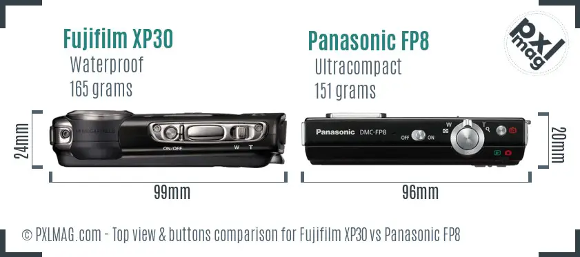 Fujifilm XP30 vs Panasonic FP8 top view buttons comparison