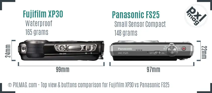 Fujifilm XP30 vs Panasonic FS25 top view buttons comparison