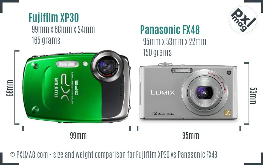 Fujifilm XP30 vs Panasonic FX48 size comparison