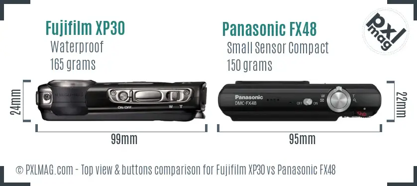 Fujifilm XP30 vs Panasonic FX48 top view buttons comparison