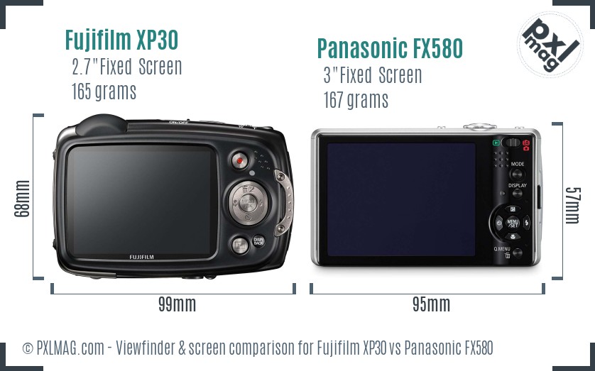 Fujifilm XP30 vs Panasonic FX580 Screen and Viewfinder comparison